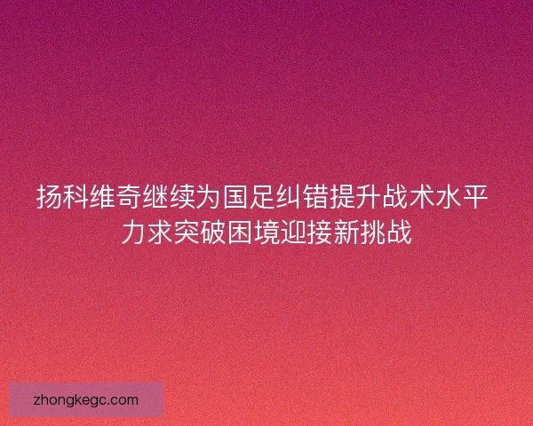 扬科维奇继续为国足纠错提升战术水平 力求突破困境迎接新挑战